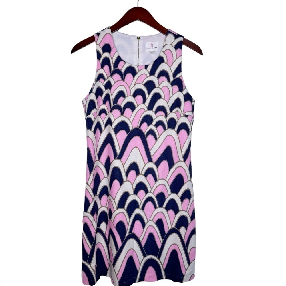 JB JULIE  BROWN NYC Sleeveless Back Zip Shift Dress Size 4 in Multi Linen Blend